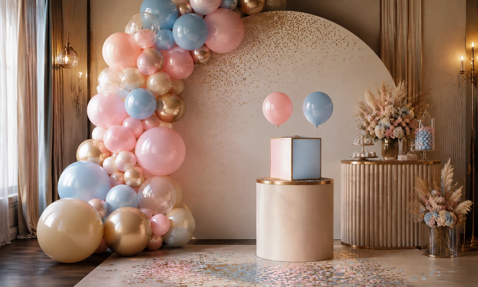 Gender reveal decoratie, sfeerbeeld ter inspiratie